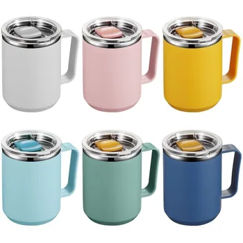 Paslanmaz Çelik Kahve Fincanı kapaklı kupa Yalıtımlı Kahve Kupa Çift Duvar kahve bardağı Saplı ısıya dayanıklı Drinkware