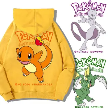 Pokemon Pikachu Karikatür Hoodie Kawaii Çocuk Yaratıcılık Charmander Eevee Anime Baskı Kapşonlu Giyim Genç Ceket Sweatpants
