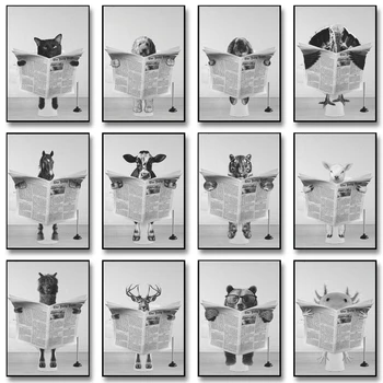 Portre Siyah ve Beyaz Hayvanlar Posterler ve Baskılar Modern Sanat Tuval Boyama Duvar Sanatı Resimleri Ev Bar Odası Dekorasyon
