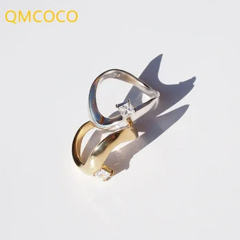 QMCOCO Gümüş Renk Geometri Yüzükler Kadınlar Trendy Zarif Büyüleyici Yaratıcı Kare Zirkon Yüzük Gelin Takı Sevgilisi Hediyeler
