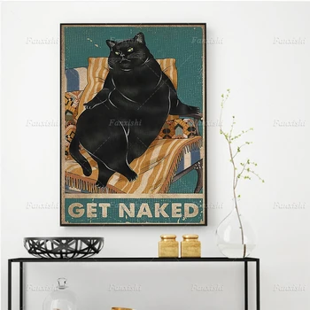 Retro Siyah Kedi Çıplak Komik Posterler İskandinav duvar sanatı tuval Baskılar Retro Boyama Modüler Resimler Oturma Odası Ev Dekor İçin