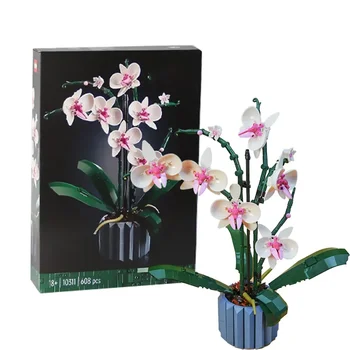 Romantik Çiçek Orkide Buket Yapı Taşı 10311 DIY Saksı Çizim Seti Montaj Tuğla Oyuncaklar Romantik Kız Hediye