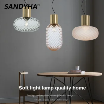 SANDYHA kolye ışık basit sanat Retro tasarım cam Led yatak odası için lamba oturma yemek çalışma ev dekor Tek kafa avize