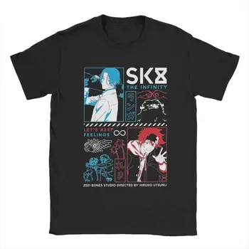 SK8 Infinity Reki & Langa T-Shirt Erkekler için Komik Saf Pamuk Tees Yuvarlak Boyun Kısa Kollu T Gömlek Büyük Boy Tops