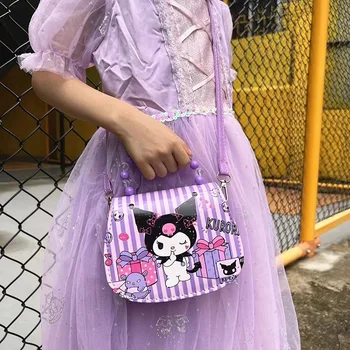 Sanrios Kuromi Cinnamoroll Mymelody Anime Karikatür Kız PU omuz askılı çanta Çanta su geçirmez bozuk para cüzdanı Crossbody Çanta