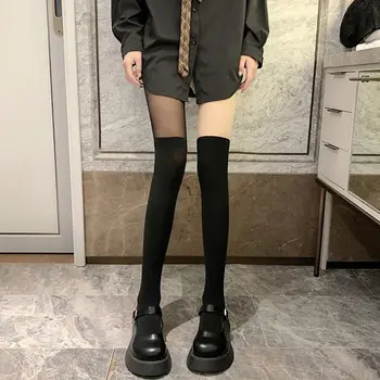 Seksi Patchwork Renk Kadın Külotlu Çorap Tayt Sahte Çorap Uyluk Yüksek Çorap Siyah Renk İpek Çorap Japon Tarzı JK Çorap