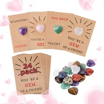 Sevgililer Günü Tebrik Kartı 24 Paket El Yapımı Tebrik Kartları Sevgililer Kartları Seti Kalp Şekli Taşlar El Yapımı Kartları Hediye