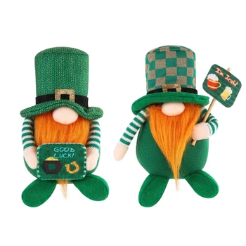 StPatrick Günü Yeşil İrlandalı Gnome El Yapımı Gnome Peluş Oturan Heykelcik Bahar Elf Ev Tatil Dekorasyon