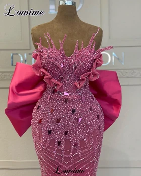 Sıcak Pembe İnciler ünlü elbiseleri Kadınlar İçin 2023 Straplez Mermaid Abiye Vestidos De Gala doğum günü partisi elbiseleri