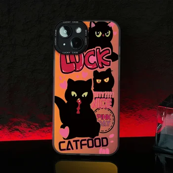 Sıcak Sevimli Karikatür Şanslı Siyah Kedi IMD Lazer Renkli Lazer Moda Telefon Kılıfı için iPhone 14 13 12 Pro Max 11 2023 moda Kapak