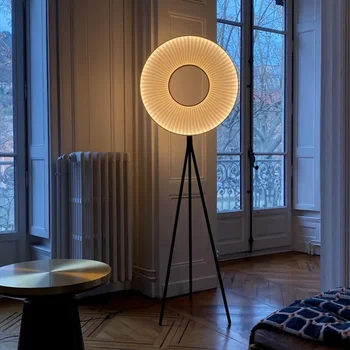 Tasarımcı dairesel ışıklı Tripod LED Zemin lambası kumaş Pleatsbedroom oturma odası kanepe köşe Ev Kapalı Ayakta Aydınlatma