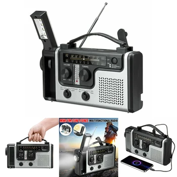 Taşınabilir Güneş Enerjili El Krank Radyo AM FM SW1 SW2 Çok bantlı acil durum radyosu LED el feneri USB Güç Bankası Telefon Şarj Cihazı
