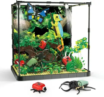 Tropikal Orman Moc Kertenkele Kelebek Böcek Ağacı Çiçek Çim Yapı Taşı Modeli Tuğla çocuk Oyuncak Hediye Ev Dekorasyon