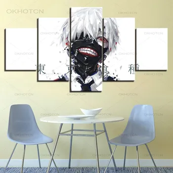 Tuval Poster Çerçeveli Hd Baskı 5 Parça Anime Tokyo Ghoul Ken Kaneki Resim Boyama Duvar Sanatı Modüler Bar Oturma Odası Ev dekor