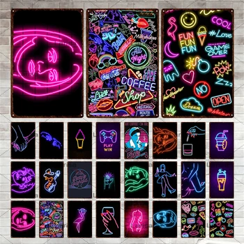 Vintage Oyun Neon Burcu Metal Tabela Dondurma Teneke İşareti Duvar Dekor Ev Bar için Ev Plak Dekorasyon Adam Mağara Posteri