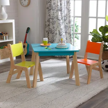 Vurgulayıcı Çocuk Modern Masa ve Sandalye Seti-Parlak Renkli Ahşap çocuk Mobilyası, 3-8 Yaş için Hediye