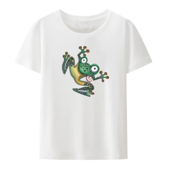 Yaramaz Kurbağa Pamuklu T-shirt Yaratıcı Mizah Trend Hediye Grafik Tees Retro kadın Yaz Tee Gömlek Gevşek Üst Y2k Giysileri Xxx