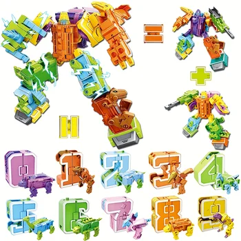Yaratıcı DIY Numarası Yapı Taşları Dönüşüm Robot Deforme Dinozor Şekil Montaj Tuğla Matematik eğitici oyuncak Çocuk