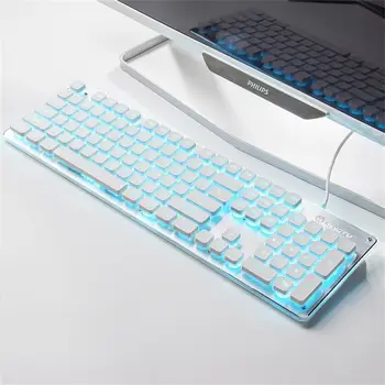 Yeni Girly Oyun Mekanik Kablolu Klavye 104 tuşlu USB Arayüzü Beyaz Arka Işık için Uygundur Oyuncular PC Dizüstü Bilgisayarlar