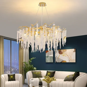 Yeni tasarım kapalı çin yuvarlak dekorasyon Led tavan ışık otel Villa merkezi oturma odası kristal Led avize aydınlatma