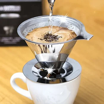 Yeniden kullanılabilir kahve filtresi kahve Damlatıcı Üzerine Dökün Paslanmaz Çelik Damla Kahve Filtresi Metal Koni Kağıtsız Kahve Makinesi Aksesuarları