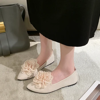 Yüksek Kalite 2023 kadın ayakkabısı Düz Rahat Sivri Burun Düz renk Ayakkabı Kadın Çiçek Bayan Ayakkabıları Büyük Boy 43