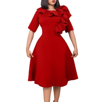 Zarif Afrika Elbiseler Kadınlar için Sonbahar Afrika Yarım Kollu O-Boyun Mor Kırmızı Mavi Diz boyu Elbise Dashiki Afrika Giysi