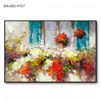 Zengin Renkler Çiçek önünde Pencere Yağlıboya El-boyalı Renkli Sanat Vazo Çiçekler Yağlıboya Duvar Dekorasyon için