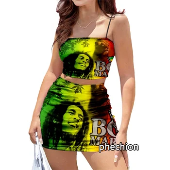 phechıon Moda 3D Baskı Bob Marley Kadınlar Kulübü Kıyafetler Seksi Sling Tüp Üstleri ve Kısa Elbise 2 adet Elbise Setleri K27