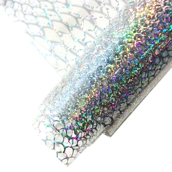 yay holografik vinil kumaş suni deri sac malzeme timsah desen kabartmalı pvc şeffaf plastik el sanatları dıy 46x135cm