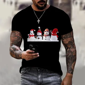 Çiftin Rahat Kısa Kış T Shirt Üst Kollu Bluz Sonbahar Ve Bahar Baskılı O Noel Boyun erkek Koyu Nefes