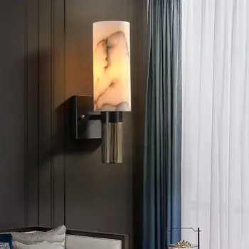 Çin Geleneksel Mermer duvar lambası Bakır Duvar yatak odası için lamba Merdiven Taş Basit Oturma Odası E27 LED endüstriyel duvar aplik