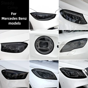 2 Adet Füme Siyah TPU Sticker Araba Far koruyucu film Mercedes Benz İçin W222 W223 W166 C292 W167 W464 X166 X204 X167 W447