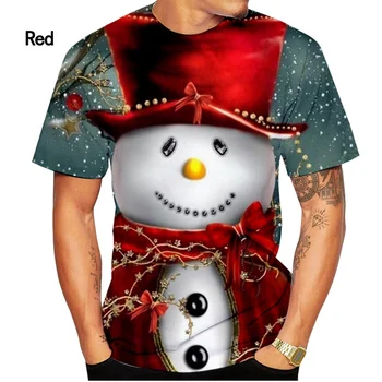 2023 Yeni moda erkek tişört Yılbaşı Kardan Adam 3D baskılı rahat kısa kollu tişört