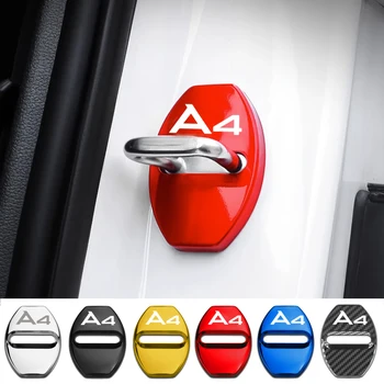 4 ADET Araba Kapı Kilidi Kapağı Anti-pas Toka Styling Audi A4 Logo Amblemi Paslanmaz Çelik Koruyucu Shall Kılıfları Aksesuarları
