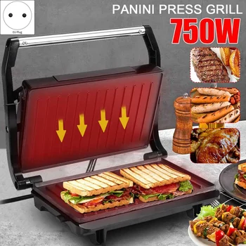 750W Ev Mini Biftek Makinesi Hamburger Kızarmış Yumurta Elektrikli Sandviç Makinesi Yapışmaz Yüzey Izgara Tost Makinesi AB Tak