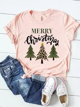 Ağaç Tarzı Sevimli Trend 90s Tatil Baskı Üst Kadın Kadın Noel Moda T Shirt Elbise grafikli tişört Bayan Giyim Tee
