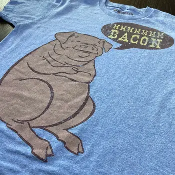 Bacon Piggy Mizah Erkek Boyutu Orta T-Shirt Tee Çiftçi Et Yiyen Pişirme Şef