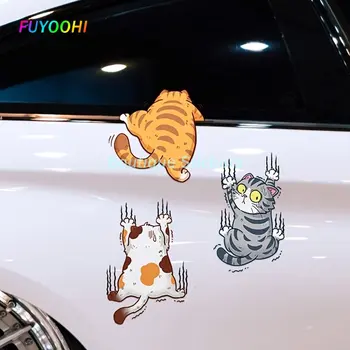 FUYOOHİ Butik Çıkartmalar Komik Pet Kedi Sticker Araba Vücut Sevimli Kedi Karikatür Vinil Çıkartmaları Motosiklet Araba Aksesuarları