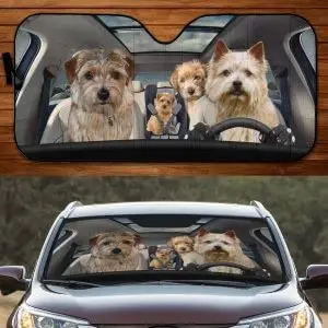 Komik Norfolk Terrier Aile Sürüş Köpek Lover araba güneşliği, Araba Pencere güneş örtüsü Norfolk Terrier Anne, araç ön camı Güneşlik