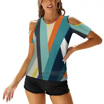 Modern Minimalist Engelleme Renkler Kadınlar Baskı T-Shirt Yaz Casual Tops Streetwear T Shirt Kore Üstleri Vektör Arka Plan