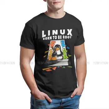 Pencere Kazasında Kök Çizim Hipster Polyester Tişörtleri Linux İşletim Sistemi Tux Penguen Erkek Harajuku Streetwear T Shirt