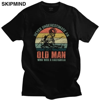 Vintage Grunge Tarzı İtfaiyeci T Shirt Erkek Kısa Kollu Yaşlı Adam İtfaiyeciler T-shirt Yangın Kahraman Rahat Gömlek Pamuk Tee Mal