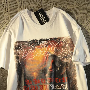 Yüksek Sokak Vintage Marka Mektup El-boyalı Grunge Gömlek Erkek Hip Hop Boy Casual Tops Yaz Pamuk Harajuku Tshirt
